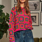 DAVI & DANI Crochet Patchwork Round Neck Pullover Sweater Top