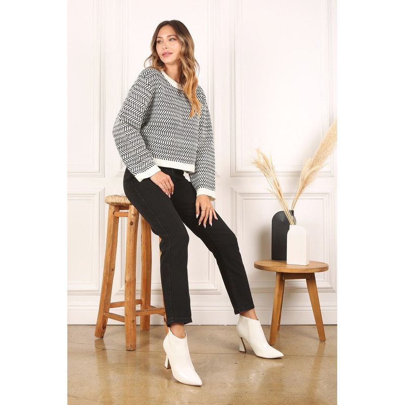 LILOU Herringbone pattern crew neck sweater