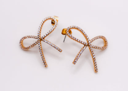 Golden Bow Tie Sparkle Earrings - Elegant Accessory