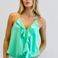 DAVI & DANI Solid V-Neck Sleeveless Ruffle Tank Top