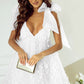 White Applique Tied-Shoulder  V-Neck Mini Cocktail Dress