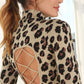 LILOU Black Long Sleeves Mock Neck Lace-up Open Back Top