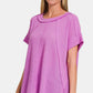 ZENANA Lavender Short Sleeves Waffle Knit Top with Exposed-Seam