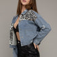 NUVI APPAREL Leopard Patchwork Denim Jacket
