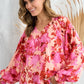 Hailey & Co Ruffle V-Neck Decor Button Floral Blouse