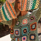 DAVI & DANI Floral Crochet Striped Sleeve Cropped Knit Sweater