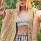 POL Quilting Patch Button Up Cable Knit Jacket in Camel Multi