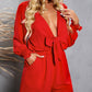 SYNZ Tied Flounce Sleeve Plunge Romper