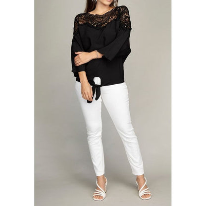 Lace trim blouse with tie