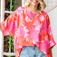 First Love Slit Printed Round Neck Half Sleeve Blouse