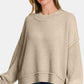 ZENANA Light Mocha Exposed Seam Round Neck Dropped Shoulder Sweater