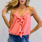 DAVI & DANI Solid V-Neck Sleeveless Ruffle Tank Top