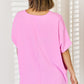 ZENANA Candy Pink Textured Casual Short Sleeve Top