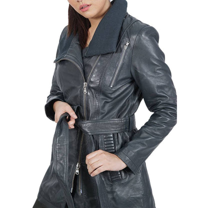 Women's Belted Full-size Daniela Leather Coat