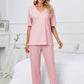 X.Y.M. Printed V-Neck Top and Pants Pajamas Set