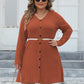 Plus Size Ribbed Buttoned V-Neck Long Sleeve Dress