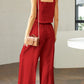 Stylish 2 Piece Square Neck Top and Wide Leg Pants Set