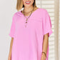 ZENANA Candy Pink Textured Casual Short Sleeve Top