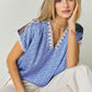 DAVI & DANI Printed Lace V-Neck Short Sleeve Loose Top