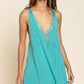 POL Mini Sleeveless Deep V-neck Dress with Lace on Front