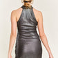 FOGGY FOIL OVERLAP SHIRRED DRESS PLUS