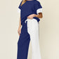 DOUBLE TAKE Full Size Texture Contrast T-Shirt and Wide Leg Pants Set