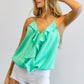 DAVI & DANI Solid V-Neck Sleeveless Ruffle Tank Top