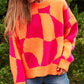DAVI & DANI Multi Geo Checker Pullover Knit Sweater Top