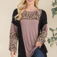 CELESTE Full Size Leopard Color Block Exposed Seam T-Shirt