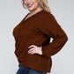 ZENANA Plus Brushed Waffle V-Neck Button Detail Sweater