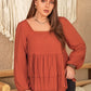 Plus Size Lace Detail Square Neck Long Sleeve Blouse