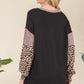CELESTE Full Size Leopard Color Block Exposed Seam T-Shirt