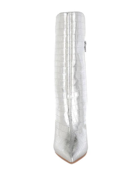 RAG & Co. Kultrus Croco Stiletto Heel Mid-Calf Boots