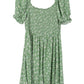 LILOU Green Floral Smocked Summer Dress