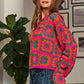 DAVI & DANI Crochet Patchwork Round Neck Pullover Sweater Top