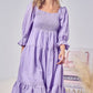 BiBi Lavender Swiss Dot Flounce Sleeve Smocked Tiered Midi Dress