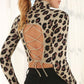 LILOU Black Long Sleeves Mock Neck Lace-up Open Back Top