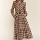 AND THE WHY Brown Plaid Tiered Midi Shirt Dress