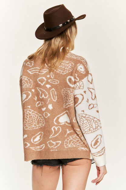 Heart paisley and Color block cardigan JJK5018