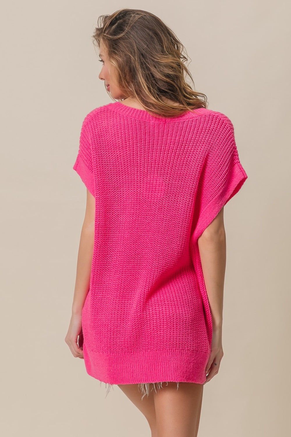 BiBi Patch Fuchsia Pocket Short Sleeve Sweater