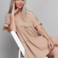 NUVI APPAREL Beige V neck Solid Ruffle Hem Dress