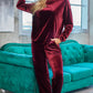 SYNZ Red Velvet Long Sleeve Top and Pants Lounge Set