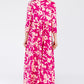 CELESTE Fuchsia Full Size Floral Round Neck Ruffle Hem Dress