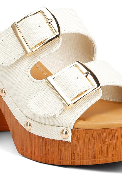 RAG & Co. Sarai Buckle Straps High Block Heel Mules