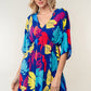 WHITE BIRCH Full Size Printed V-Neck Mini Dress