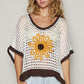 POL Hollow Out Flower Half Sleeve Knit Cover Up Top