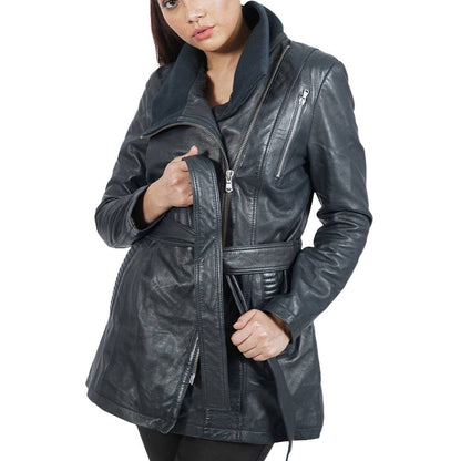 Women's Belted Full-size Daniela Leather Coat