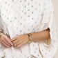NUVI APPAREL White Batwing Sleeve Mock Neck Blouse