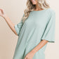 BOMBOM Round Neck Waffle Knit Flare Short Sleeves
