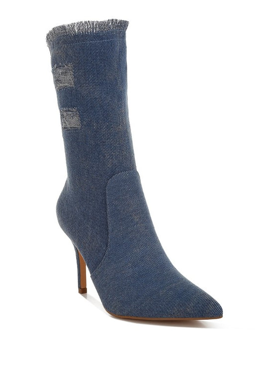RAG & Co. Himkok Distressed Denim Mid-Calf Boots